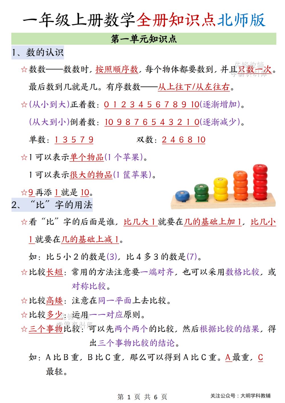 北师大一年级上册数学全册知识点汇总